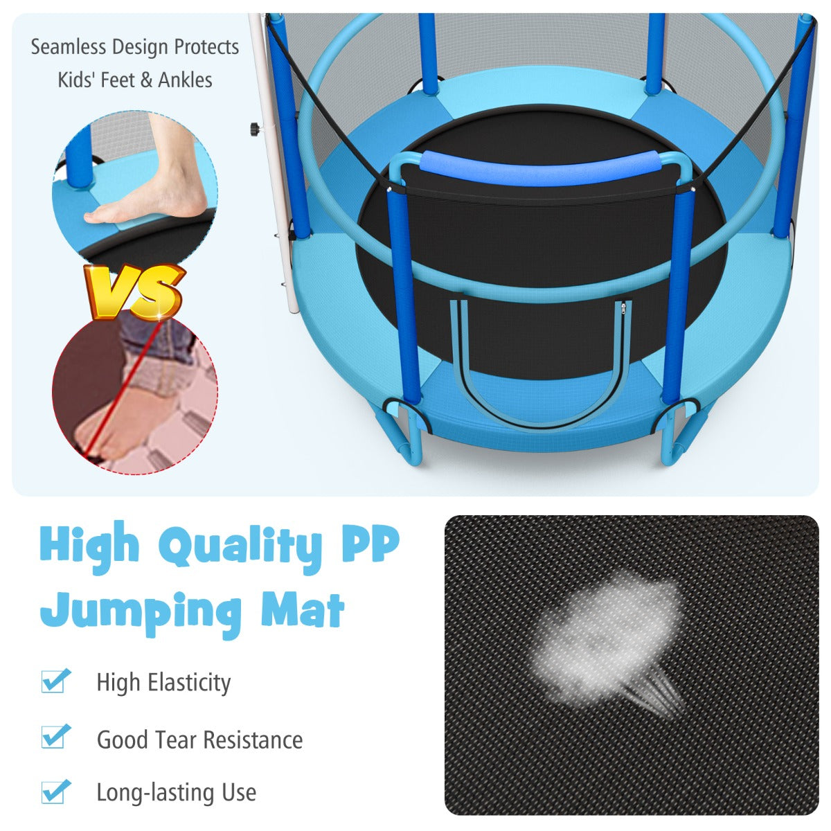 152cm Kids 3-in-1 Game Trampoline Seamless with Enclosure Net