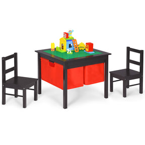 2-in-1 Kids Activity Table and Chair Set with Storage-Coffee