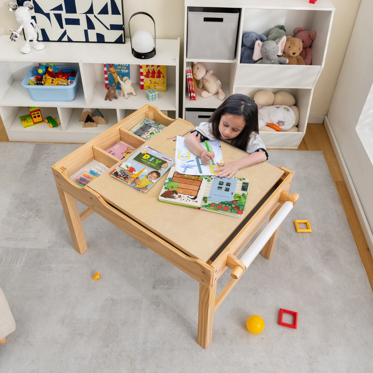 2-in-1 Kids Activity Table with Reversible Tabletop and Storage Compartments