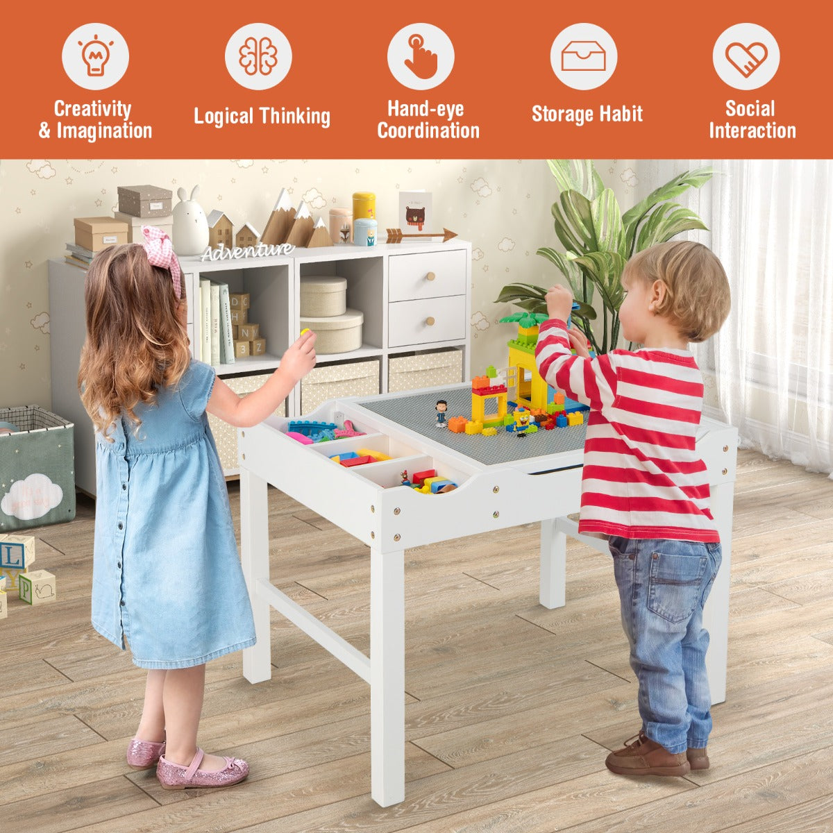 2-in-1 Kids Activity Table with Reversible Tabletop and Storage Compartments