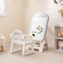 Kids Art Easel and Chair Set with Height Adjustable and Erasable Whiteboard