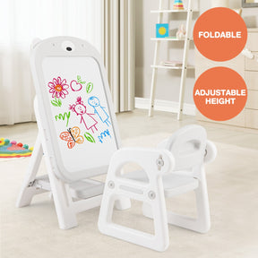 Kids Art Easel and Chair Set with Height Adjustable and Erasable Whiteboard
