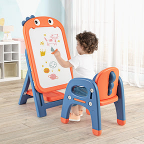Kids Art Easel and Chair Set with Height Adjustable and Erasable Whiteboard