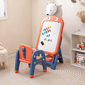 Kids Art Easel and Chair Set with Height Adjustable and Erasable Whiteboard