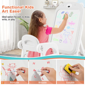Kids Art Easel and Chair Set with Height Adjustable and Erasable Whiteboard
