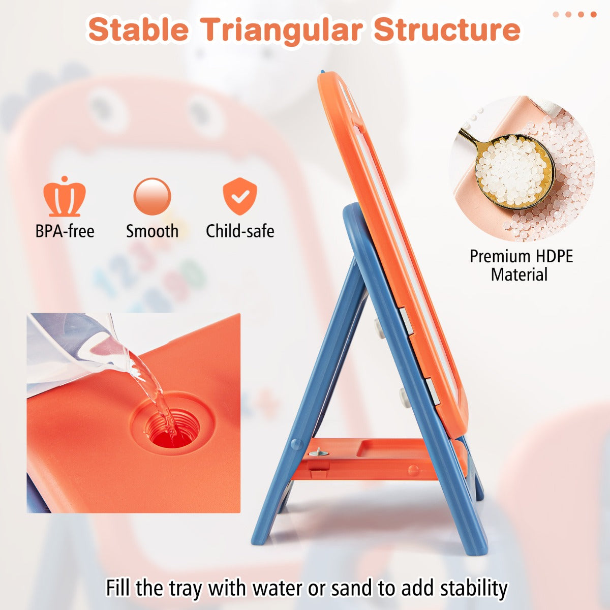 Kids Art Easel and Chair Set with Height Adjustable and Erasable Whiteboard