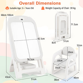 Kids Art Easel and Chair Set with Height Adjustable and Erasable Whiteboard