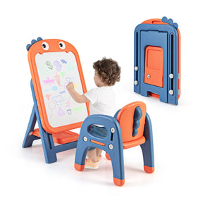 Kids Art Easel and Chair Set with Height Adjustable and Erasable Whiteboard