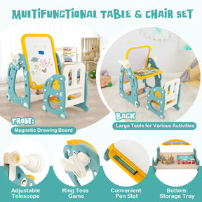 Kids Art Easel with Chair Kids Activity Table Set with Adjustable Whiteboard