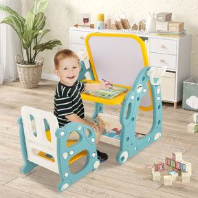 Kids Art Easel with Chair Kids Activity Table Set with Adjustable Whiteboard