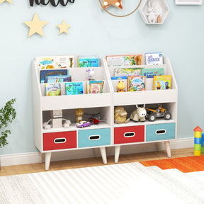 Kids Bookshelf Book Display Rack with 3-Tier Bookshelves and 2 Drawers