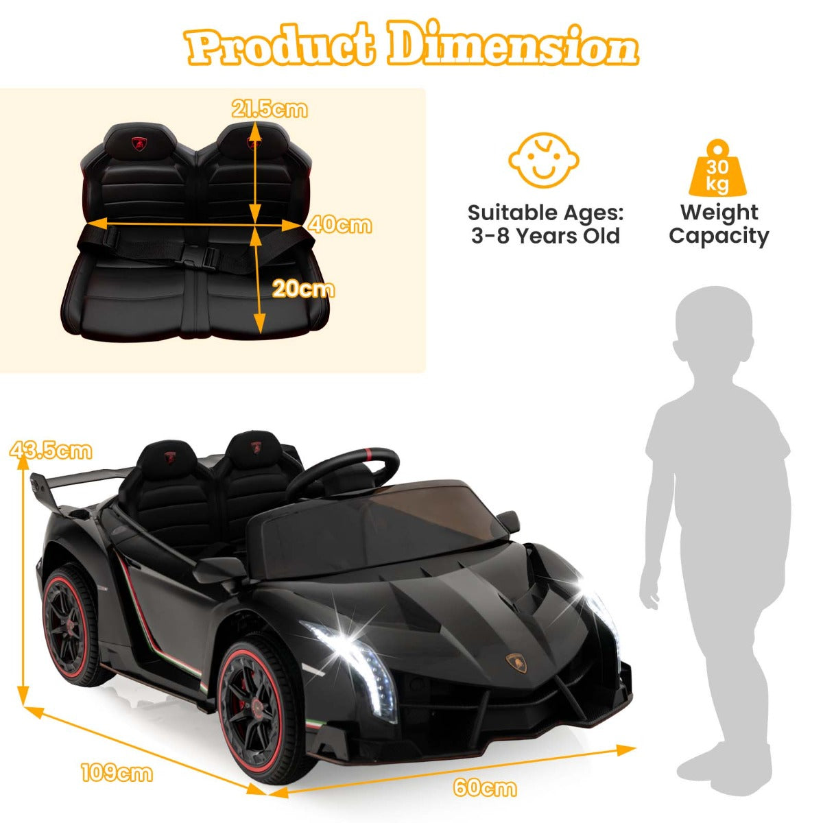 Licensed Lamborghini 4WD Kids Ride-on Sports Car for Kids
