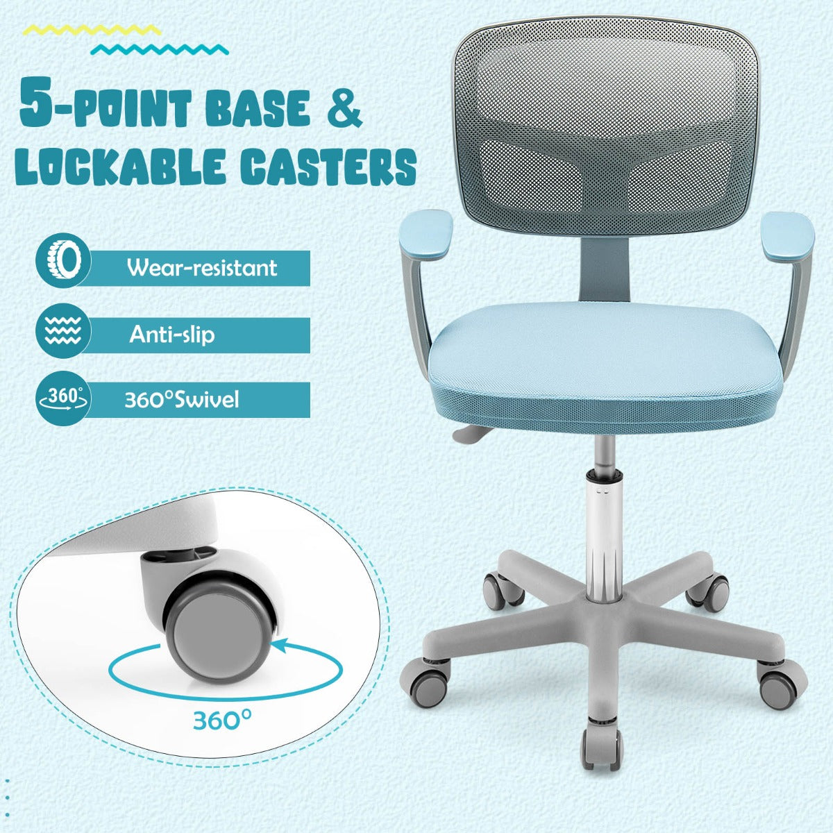 Children Study Computer Chair with Adjustable Height, Lumbar Support for Home, School, Office