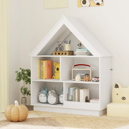 Kids Dollhouse Bookshelf 3-Tier House-Shaped Storage Organizer