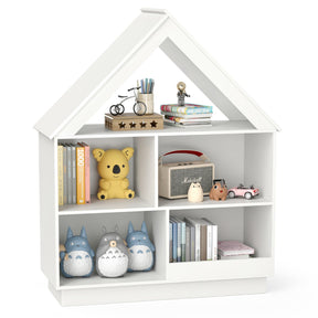 Kids Dollhouse Bookshelf 3-Tier House-Shaped Storage Organizer