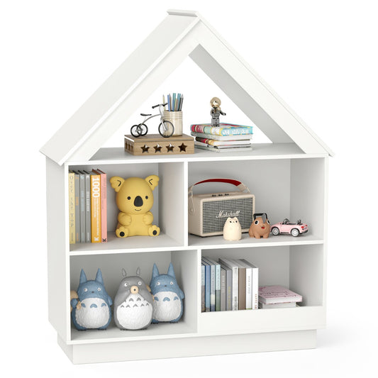 Kids Dollhouse Bookshelf 3-Tier House-Shaped Storage Organizer