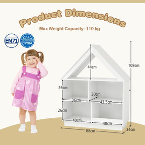 Kids Dollhouse Bookshelf 3-Tier House-Shaped Storage Organizer