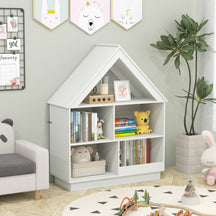 Kids Dollhouse Bookshelf 3-Tier House-Shaped Storage Organizer