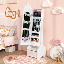 Kids Jewelry Cabinet with Full-Length Mirror and Foldable Drawer