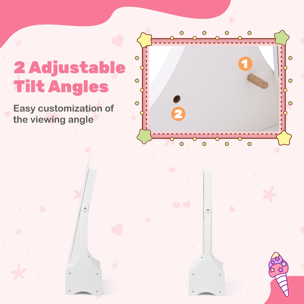 Kids Jewelry Cabinet with Full-Length Mirror and Foldable Drawer