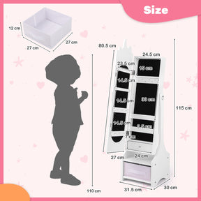 Kids Jewelry Cabinet with Full-Length Mirror and Foldable Drawer