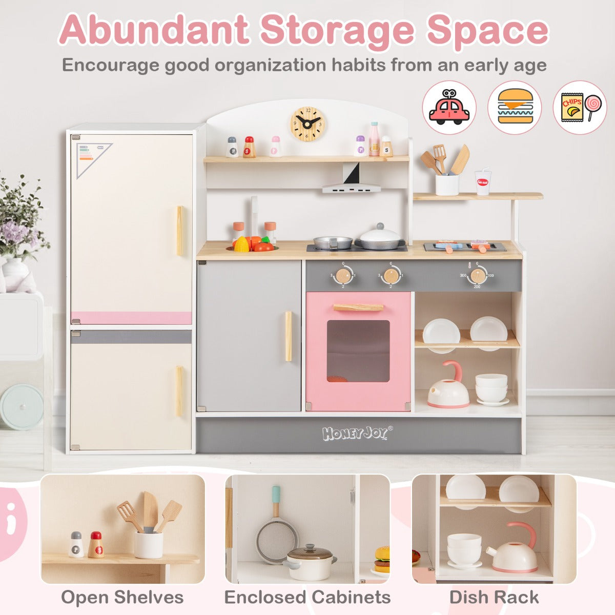 Kids Little Chef Play Kitchen Set with Range Hood and Refrigerator for Kids