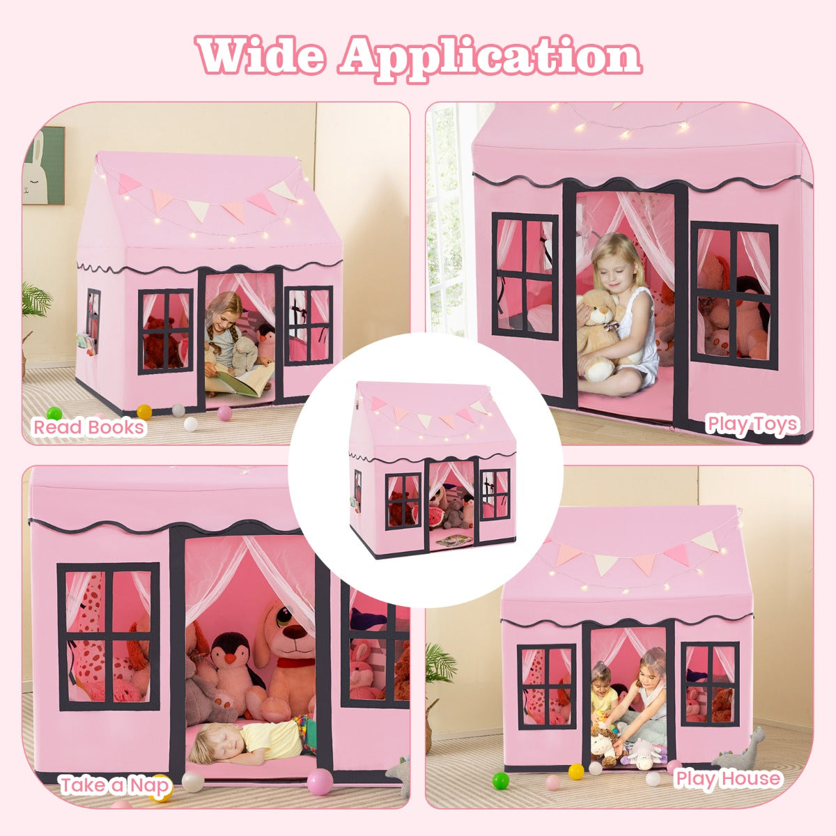 Kids Play Castle Tent Large Playhouse Toys Gifts with Star Lights Washable Mat