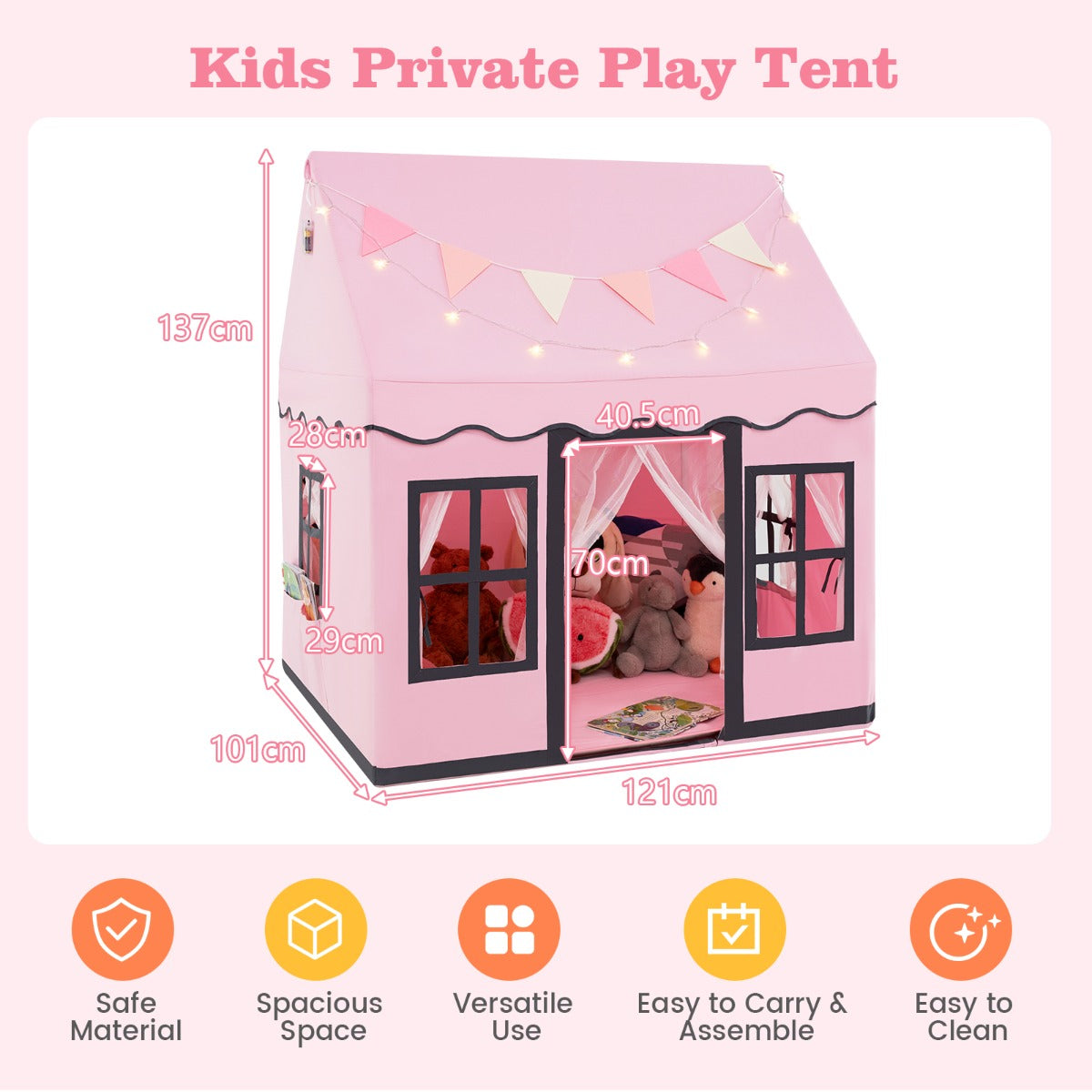 Kids Play Castle Tent Large Playhouse Toys Gifts with Star Lights Washable Mat