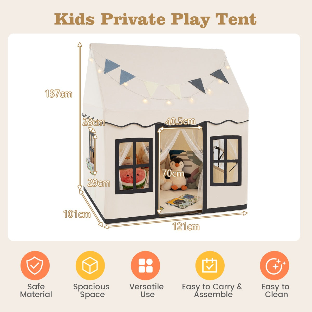 Kids Play Castle Tent Large Playhouse Toys Gifts with Star Lights Washable Mat
