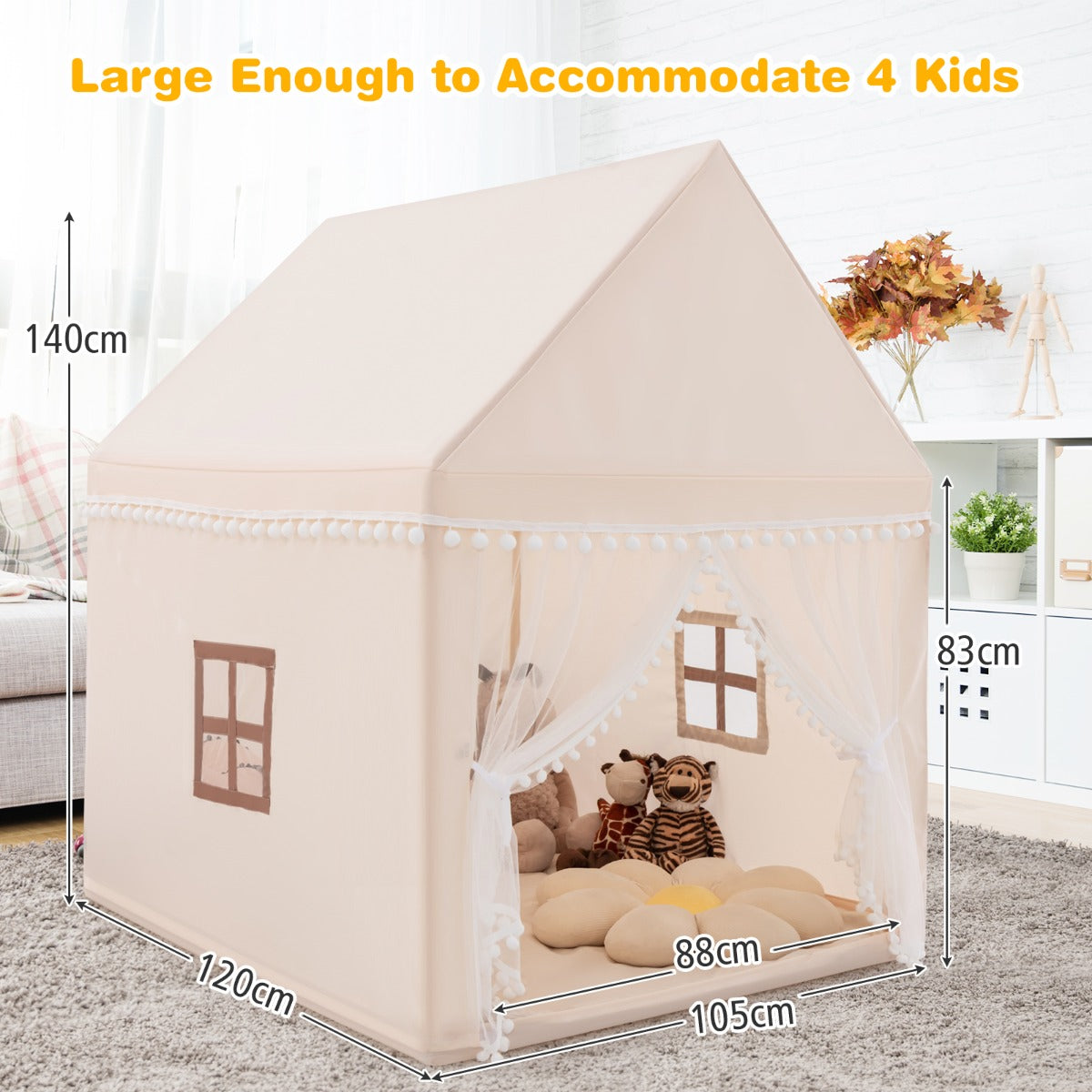 Multipurpose Kids' Playhouse Castle with Solid Wood Frame & Cotton Mat for Boys & Girls