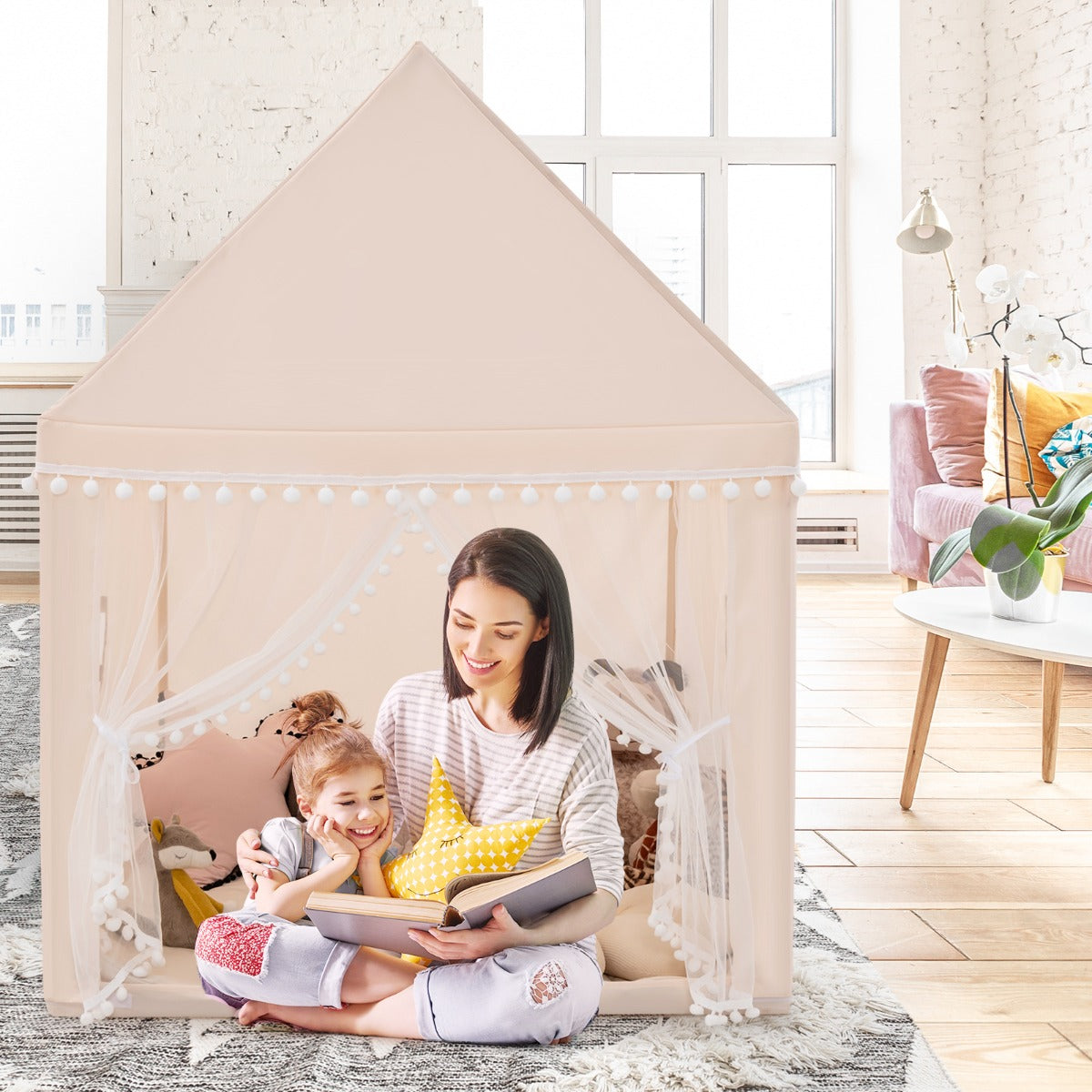 Multipurpose Kids' Playhouse Castle with Solid Wood Frame & Cotton Mat for Boys & Girls