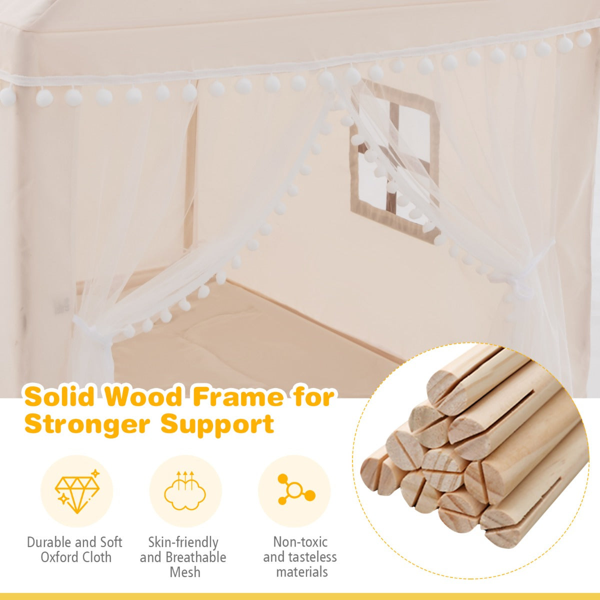 Multipurpose Kids' Playhouse Castle with Solid Wood Frame & Cotton Mat for Boys & Girls