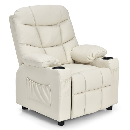 Kids PU Leather Recliner with Cup Holder and Footrest