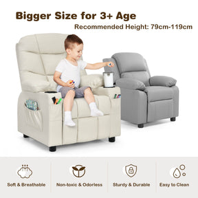 Kids PU Leather Recliner with Cup Holder and Footrest