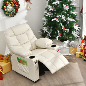 Kids PU Leather Recliner with Cup Holder and Footrest