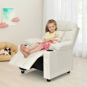 Kids PU Leather Recliner with Cup Holder and Footrest