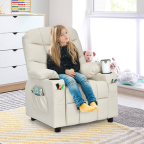Kids PU Leather Recliner with Cup Holder and Footrest