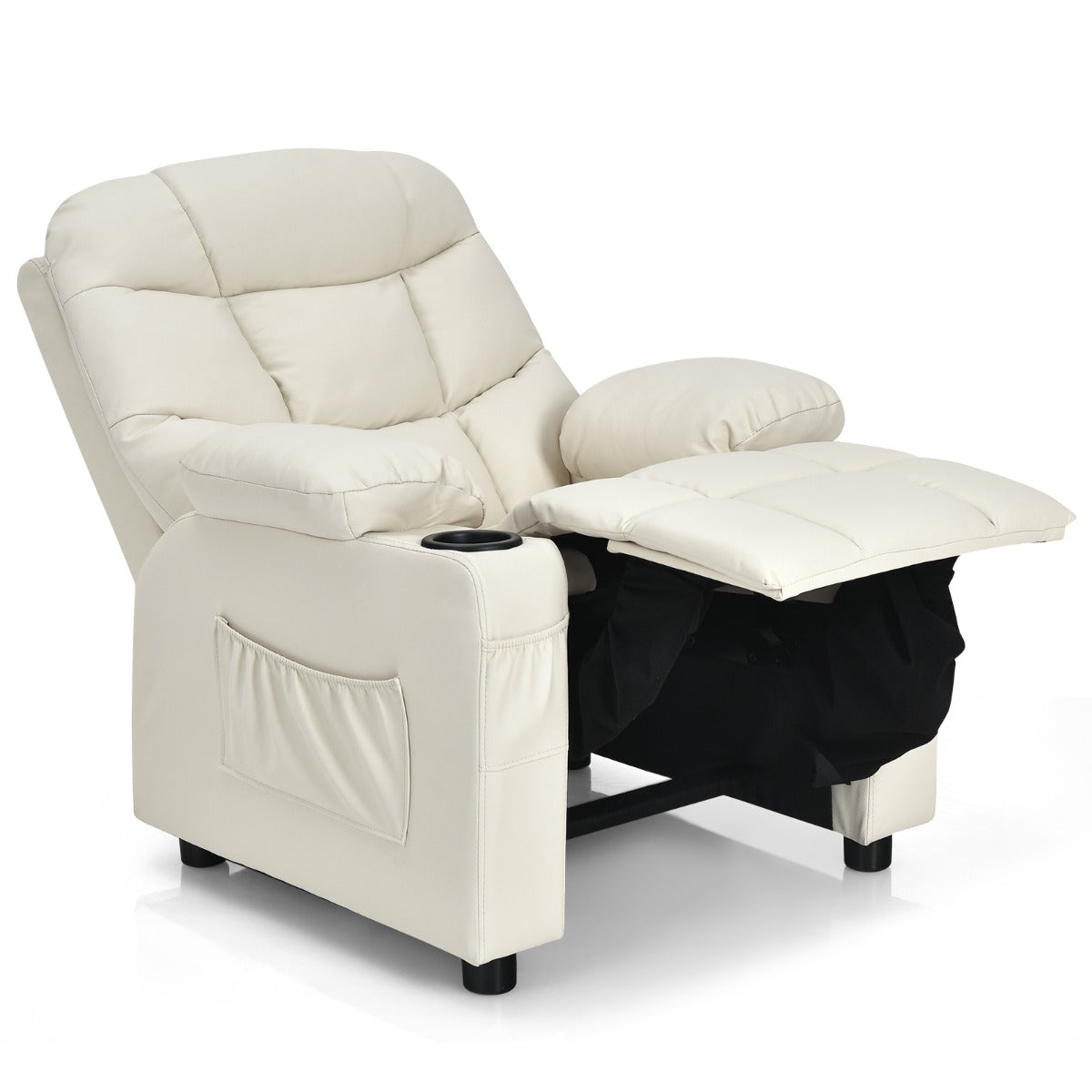 Kids PU Leather Recliner with Cup Holder and Footrest