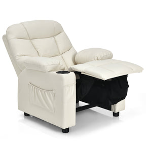 Kids PU Leather Recliner with Cup Holder and Footrest