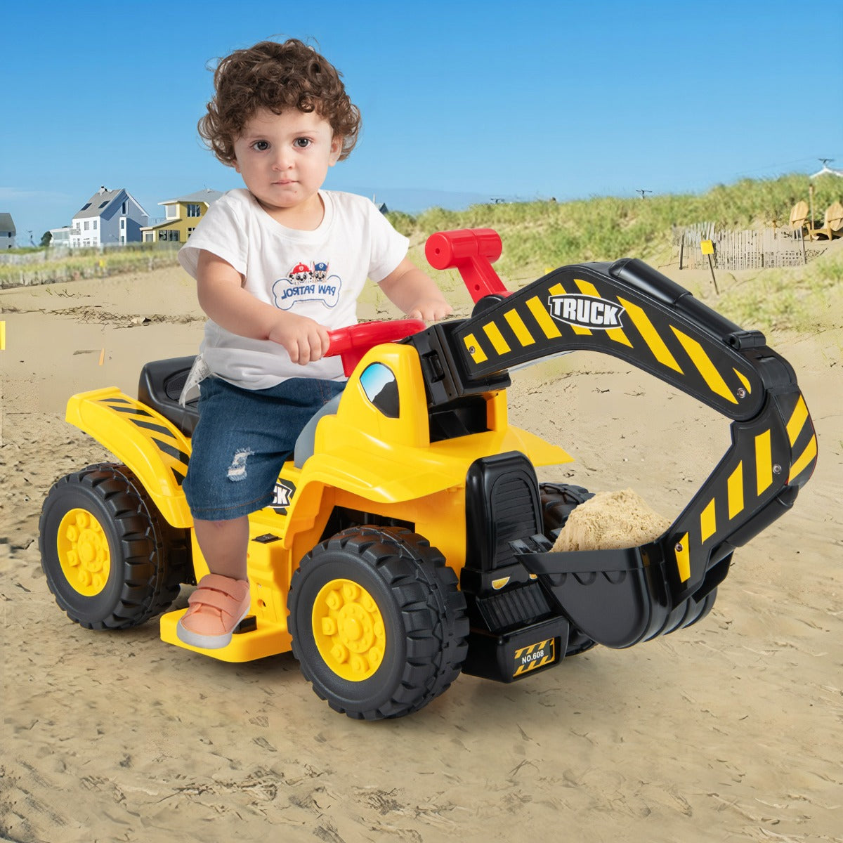 Kids Ride On Excavator Toy with Storage Horn and Sound Effects