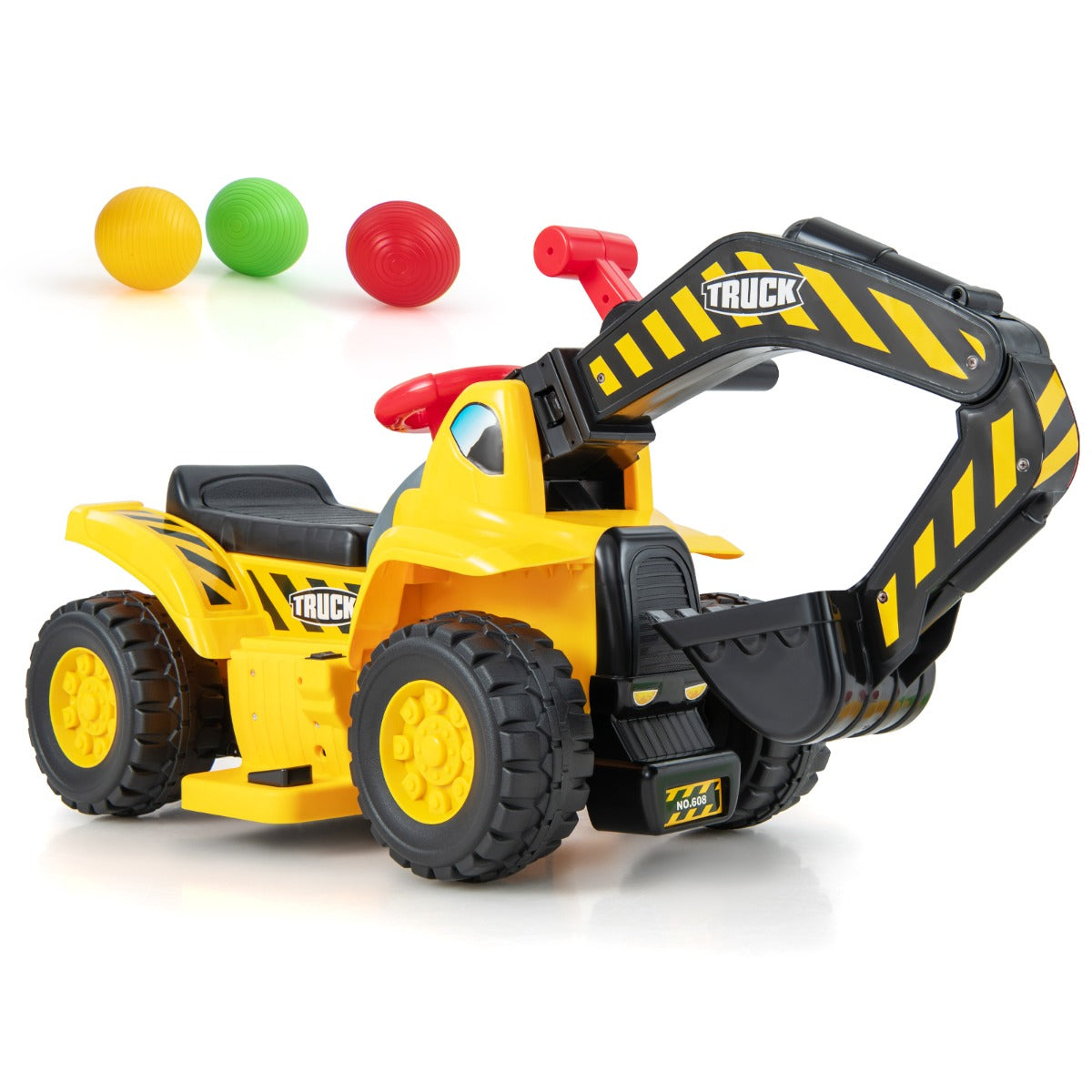 Kids Ride On Excavator Toy with Storage Horn and Sound Effects