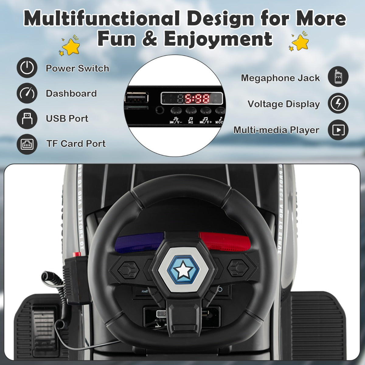 Kids Ride On Police Car with Real Megaphone and Headlights