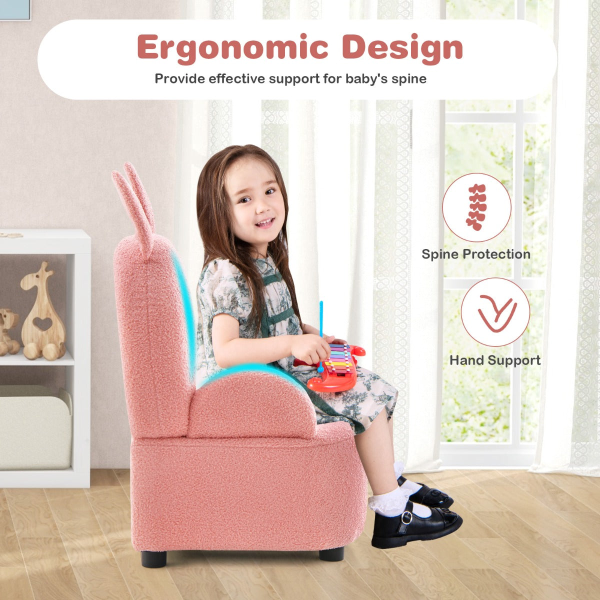 Kids Sofa Chair with Wood Construction Plush Fabric for Nursery