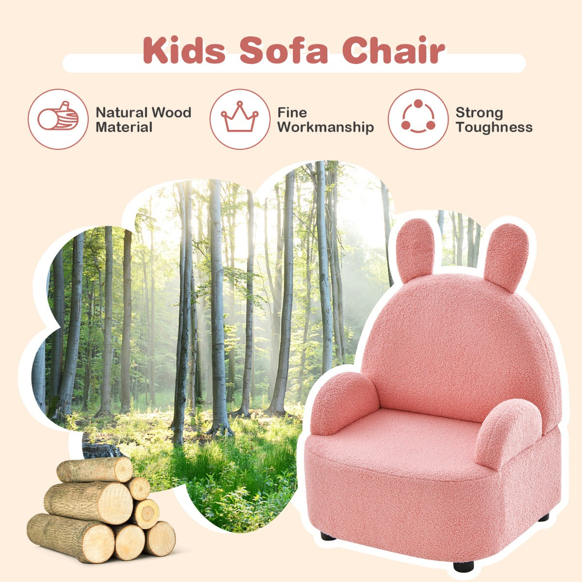 Kids Sofa Chair with Wood Construction Plush Fabric for Nursery