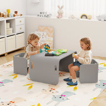 Kids Table and Chair Set with Storage Shelves-Grey