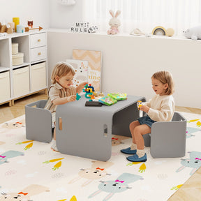 Kids Table and Chair Set with Storage Shelves-Grey