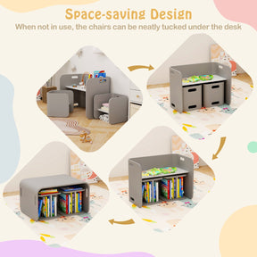 Kids Table and Chair Set with Storage Shelves-Grey