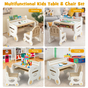 Kids Drawing Table and Chair Set with Graffiti Desktop Bookshelf