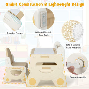 Kids Drawing Table and Chair Set with Graffiti Desktop Bookshelf