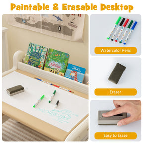 Kids Drawing Table and Chair Set with Graffiti Desktop Bookshelf